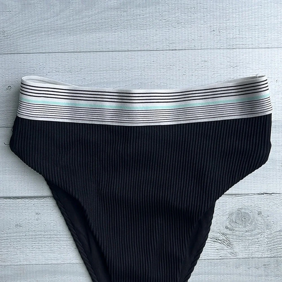 Dolce Vita Black Ribbed High Cut High Rise Bathing Suit Bottom Size XS - Picture 2 of 4